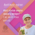 A képen Hacsavecz Beatrix mérnök-természetgyógyász, fitoterapeuta, kineziológus, és épp egy mentás limonádét tart a kezében. A háttér narancs lila, magenta. Flóra és Fű logóval.
