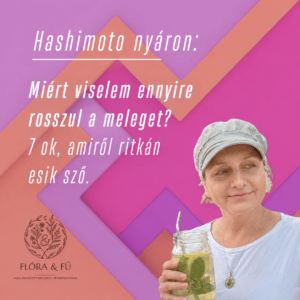 A képen Hacsavecz Beatrix mérnök-természetgyógyász, fitoterapeuta, kineziológus, és épp egy mentás limonádét tart a kezében. A háttér narancs lila, magenta. Flóra és Fű logóval.